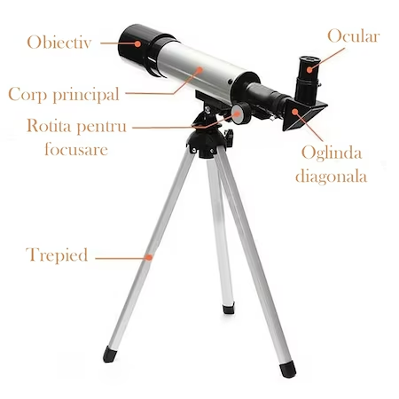 Telescop Astronomic Cu Trepied Din Aluminiu, Distanta Focala 360mm Si Prisme De 90°, Argintiu/Negru