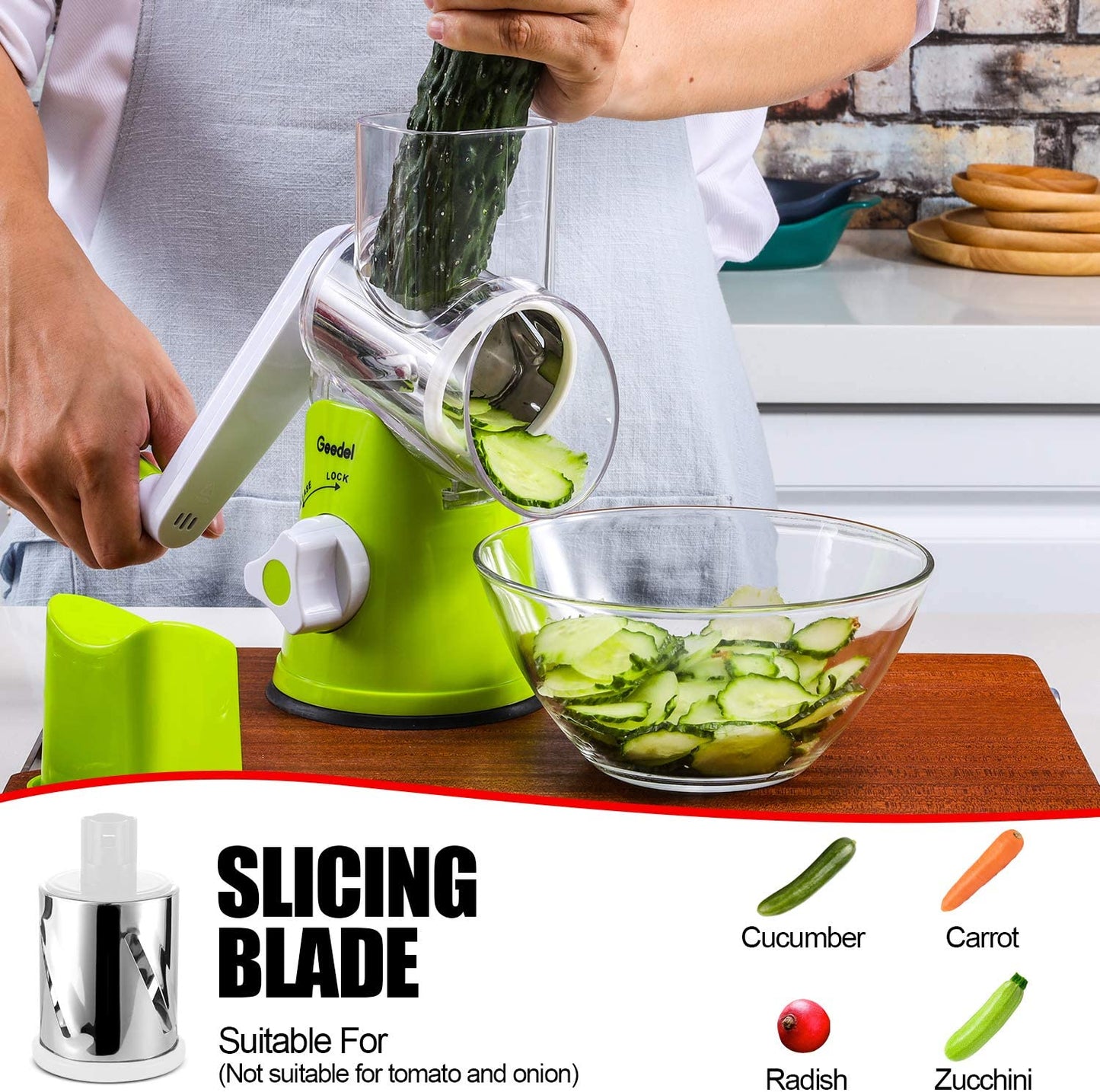 Razatoare Manuala Pentru Fructe Si Legume Cu 3 Lame Interschimbabile, Verde +Perie De Scame CADOU