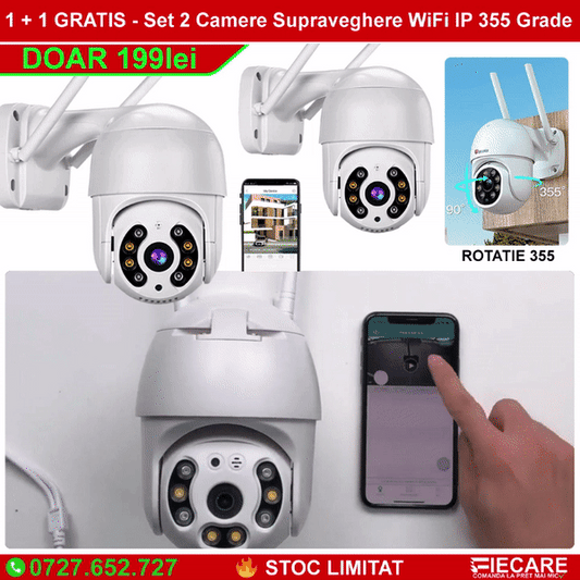 1+1 GRATIS - Set 2 Camere Supraveghere WiFi IP 355 Grade
