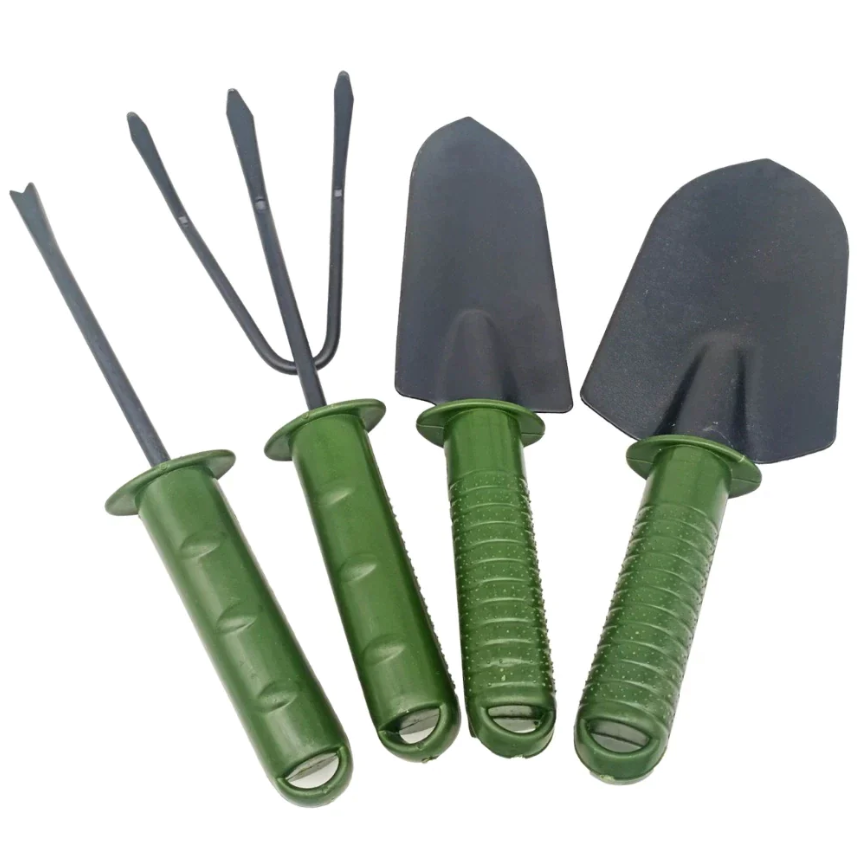 Set De 4 Instrumente Pentru Gradinarit, Doua Mini Lopeti, Un Mini Cultivator Si Un Dispozitiv Pentru Gaurit, Metal